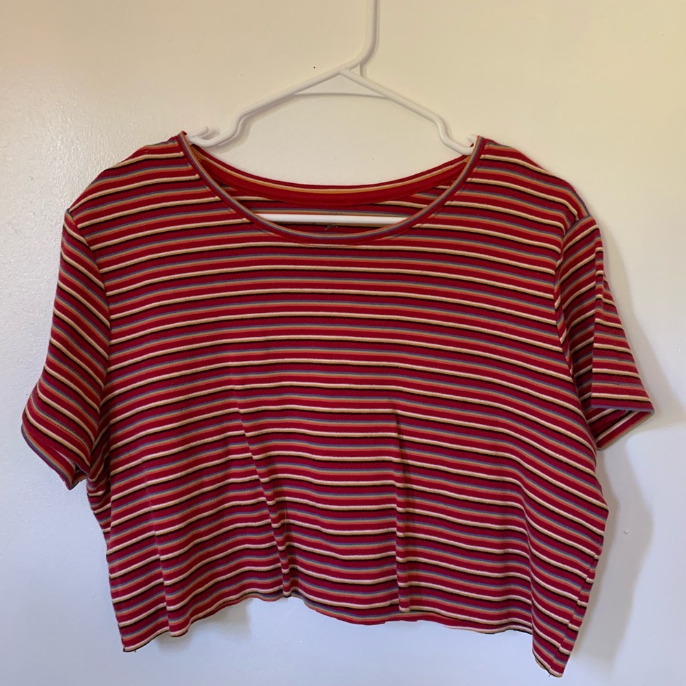Cropped Knit Striped Tee